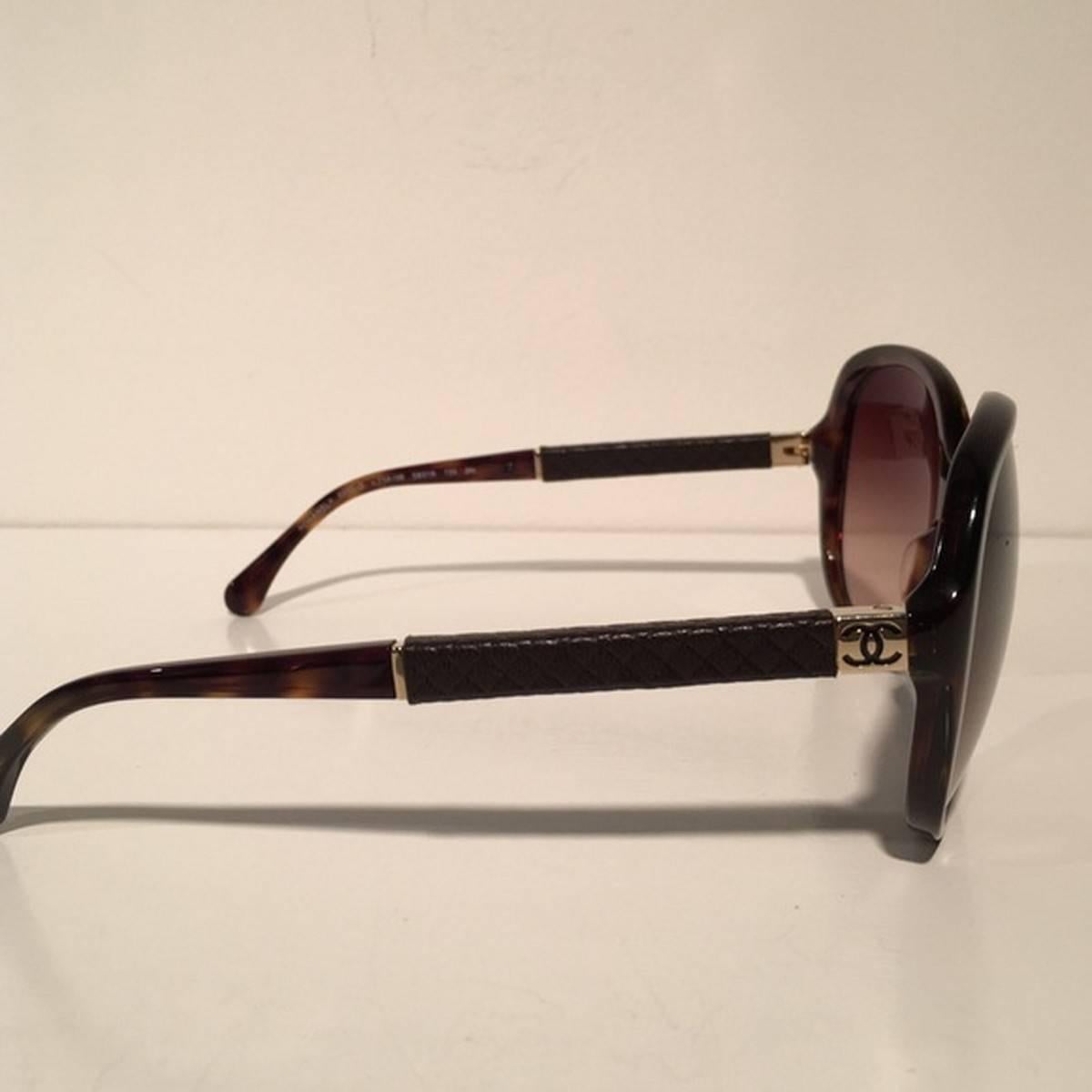 Black Chanel Brown Oval Sunglasses