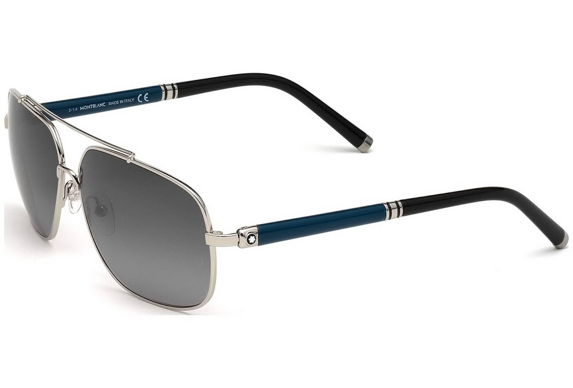 Montblanc MB514S-16V-63 Metal Shiny Palladium - Blue Sunglasses
Brand: Montblanc
Style Code: MB514S-16V-63
Frame: Metal
Color: Shiny Palladium - Blue
Brand new condition. 
Original case and cloth included. 
Made in Italy.