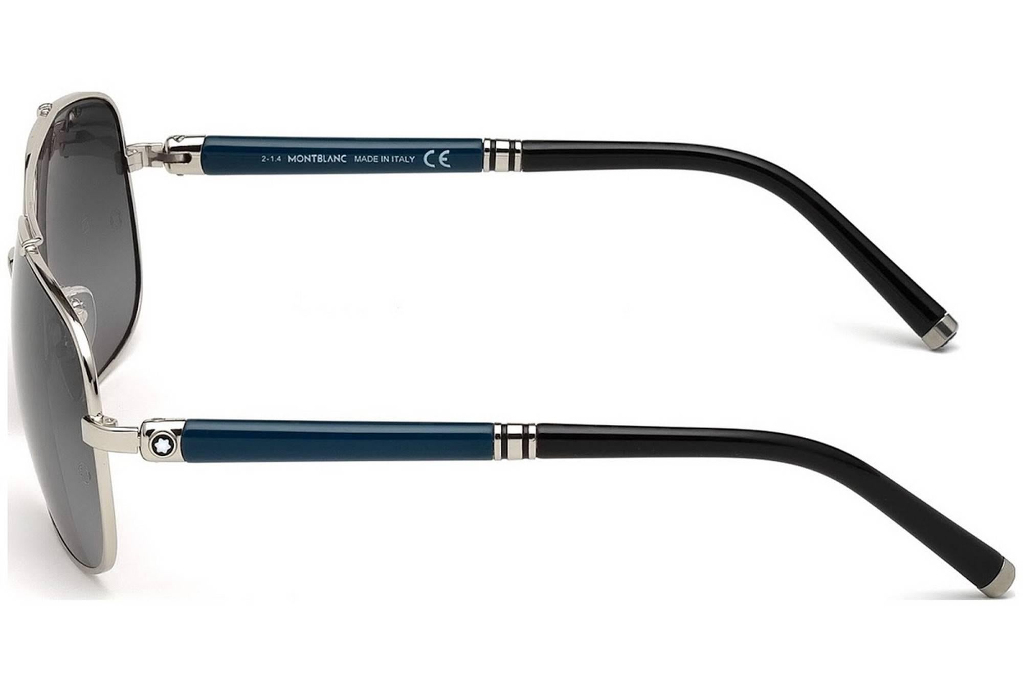 Gray Montblanc MB514S-16V-63 Metal Shiny Palladium - Blue Sunglasses For Sale