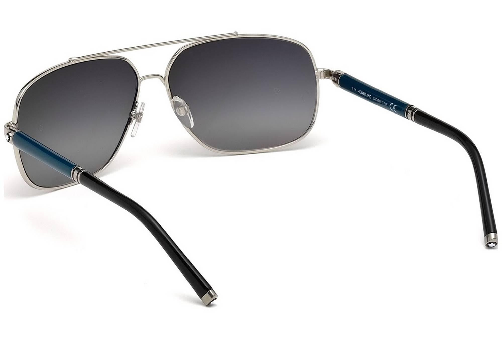 Montblanc MB514S-16V-63 Metal Shiny Palladium - Blue Sunglasses In New Condition For Sale In Los Angeles, CA