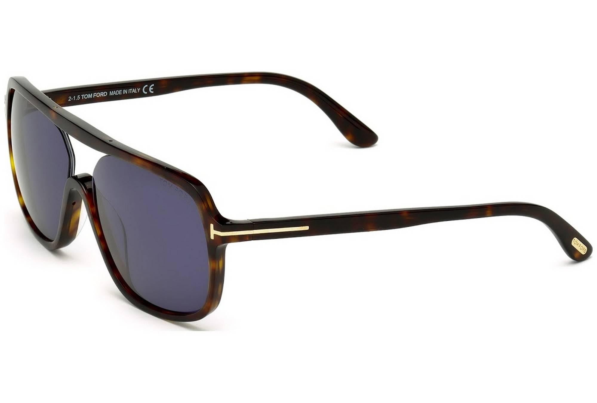 Gray Tom Ford FT0442-52V-59 Plastic Dark Havana - Blue Sunglasses For Sale