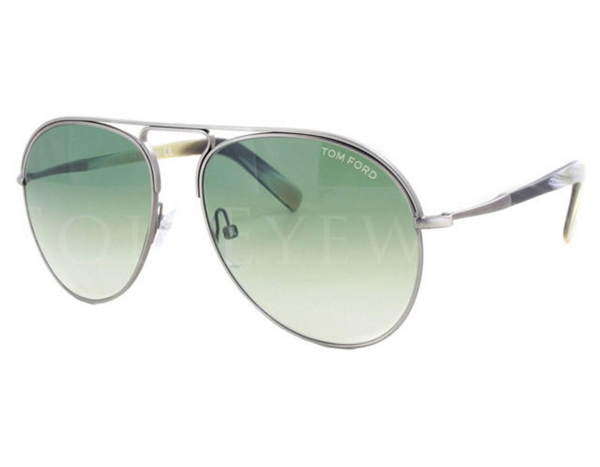 Gray Tom Ford FT0448-14P-56 Metal Shiny Silver - Graduated Green Sunglasses For Sale
