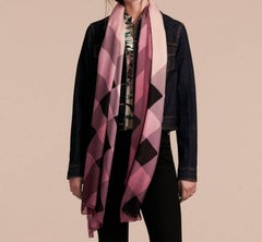 Burberry Ombre Check Silk Scarf Ash Rose