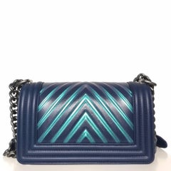 Chanel Painted Chevron Iridescent Small Bag (Blue, Size - Small)