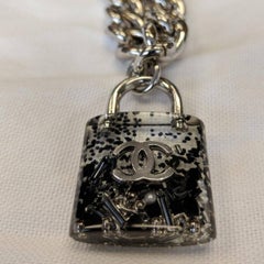 Chanel White Gold Chain Link Cc Logo Padlock Bracelet