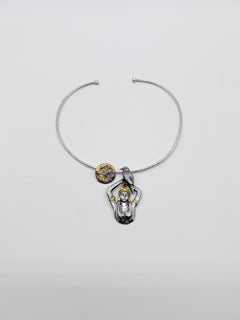 Moon Goddess with a Raven Necklace in Silver, Gold & Ruby by 6 Elements Studio