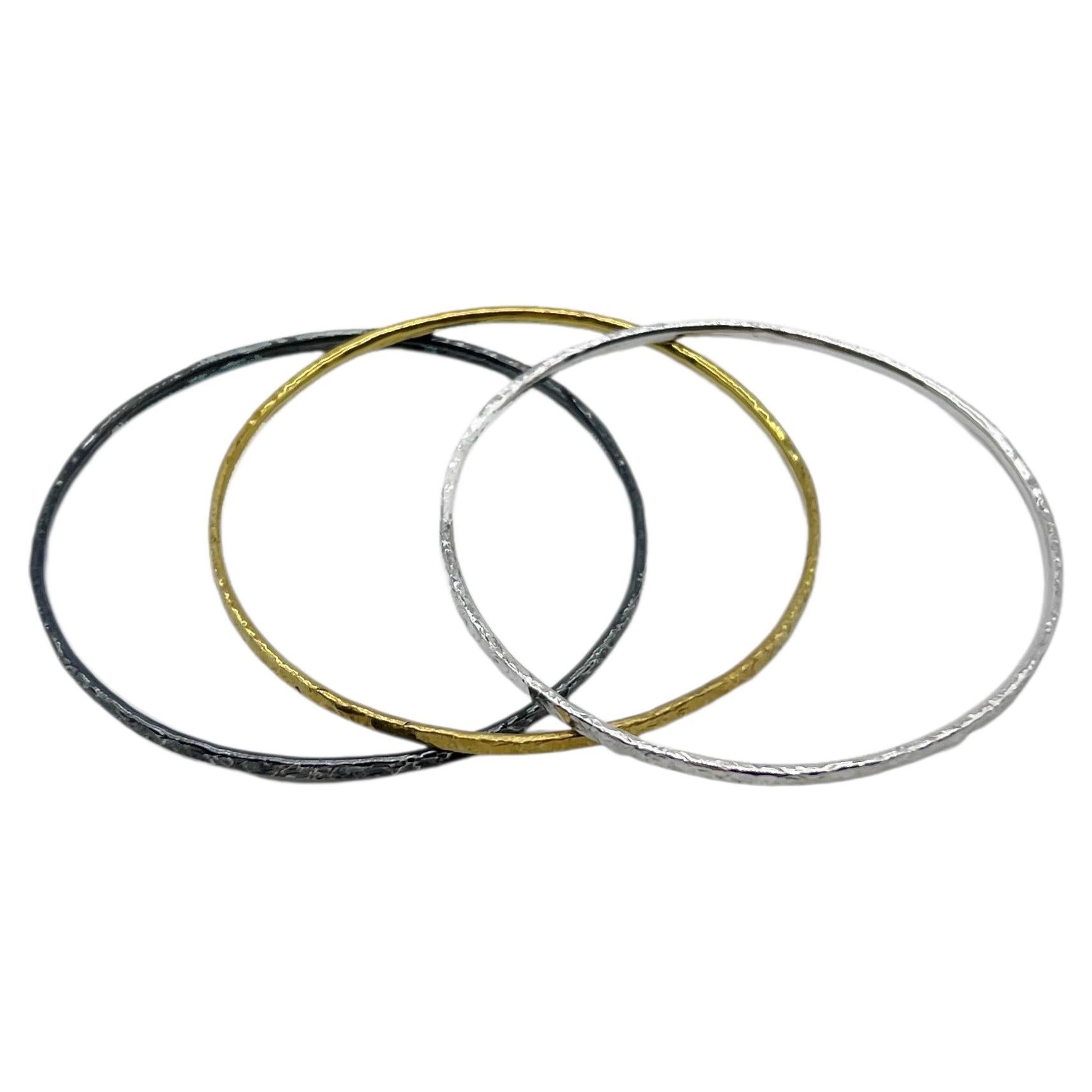 Set Of 3 Silver Bangles Trio, Earth, Air & Light by 6 Elements Studio For Sale