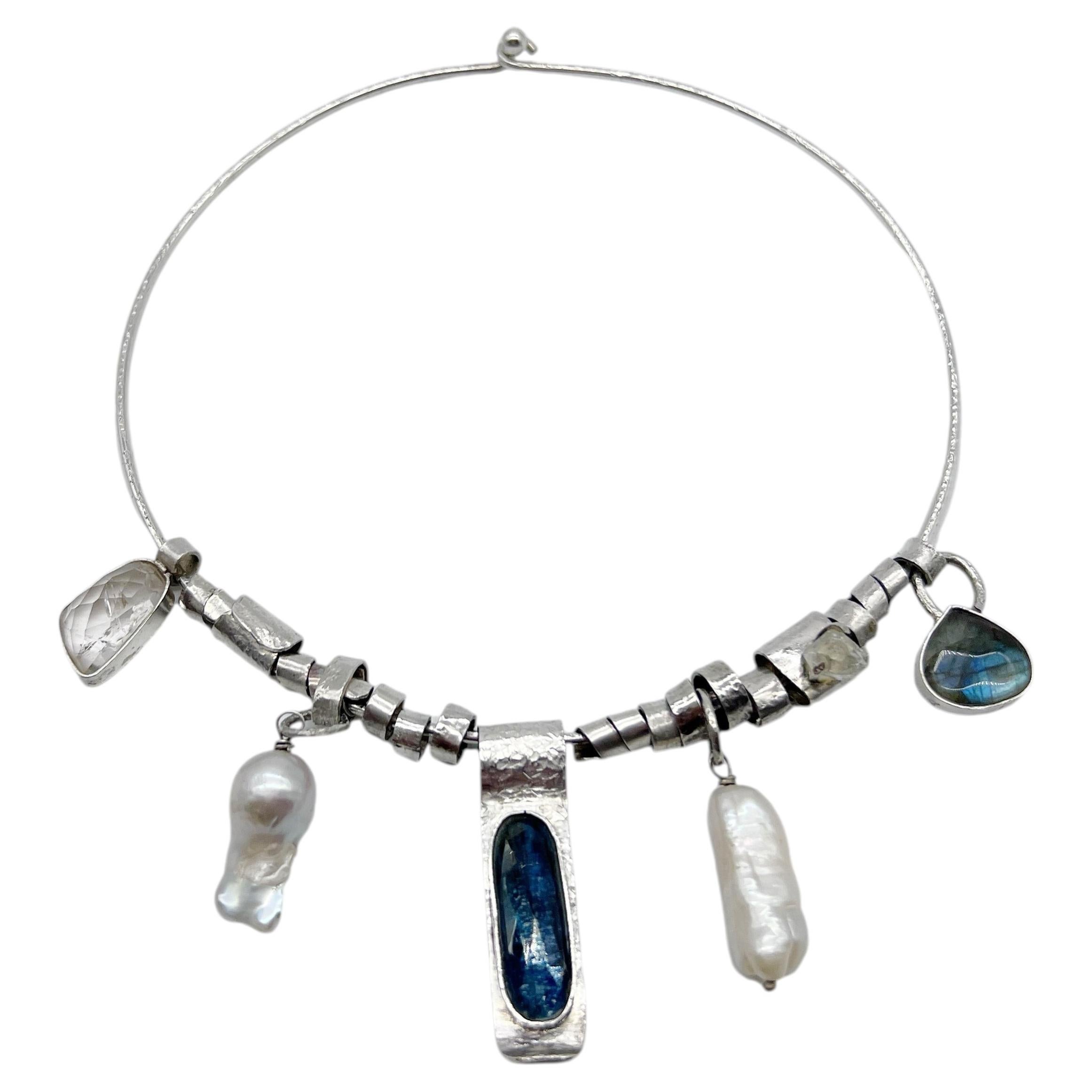 Whispering Tides Necklace in Silver & Various Gemstones by 6 Elements Studio For Sale