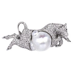 Taurus Brooch in 18K White Gold by Andre Marcha