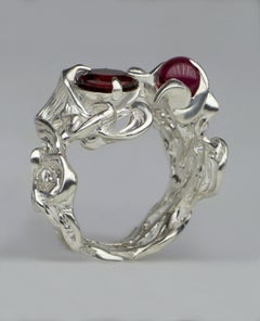 Unique Cosmos Chocolate Ring in Sterling Silver & Ruby by Itzel Flor Blancas