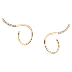 Set Of 2 Unique P Earrings in 18K Yellow Gold & Cut Diamonds by Theodora D.