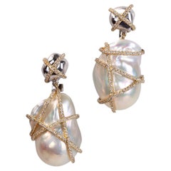 Caged Biwa Earrings in 18K Rose Gold by Andre Marcha