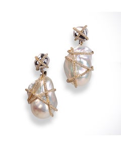 Caged Biwa Earrings in 18K Rose Gold by Andre Marcha