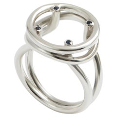 White Oval Skeleton Signet Ring in Sterling & Sapphire by Kathryn the Younger