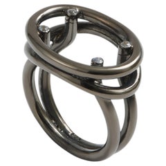 Black Oval Skeleton Signet Ring in Sterling & Sapphire by Kathryn the Younger