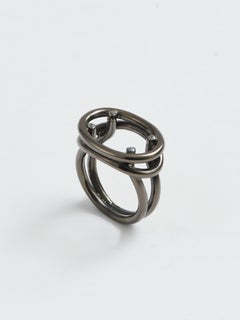 Black Oval Skeleton Signet Ring in Sterling & Sapphire by Kathryn the Younger