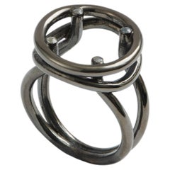 Black Round Skeleton Signet Ring in Sterling & Sapphire by Kathryn the Younger