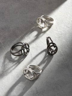 White Round Skeleton Signet Ring in Sterling & Sapphire by Kathryn the Younger