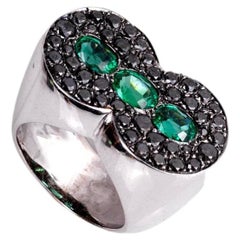 Trio Emerald Ring in 18K White Gold by Andre Marcha