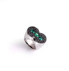 Trio Emerald Ring in 18K White Gold by Andre Marcha