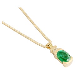 Lucy Necklace in White Diamond, Emerald & 14K Yellow Gold by Unkiya