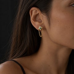Boucles d'oreilles « Frida » en diamants blancs, émeraudes et or jaune 14 carats par Unkiya