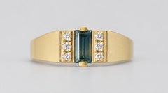 Bague « Eco Ring » en diamant blanc, saphir bleu sarcelle et or jaune 14 carats, par Unkiya