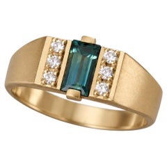 Bague « Eco Ring » en diamant blanc, saphir bleu sarcelle et or jaune 14 carats, par Unkiya