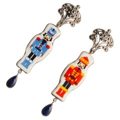 The Sentinels Within Earrings in Porcelain, Lapis & Silver by Juliana Fabrini