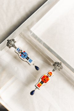 The Sentinels Within Earrings in Porcelain, Lapis & Silver by Juliana Fabrini