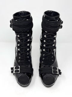 Vintage Dior Galliano FW 2003 Black Patent Lace Up Platform Boots 37