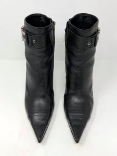 Dior Galliano Vintage Y2K Black Leather D Logo Pointed Toe Ankle Boots 36.5