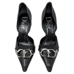 Dior Galliano CD Logo D'Orsay Pointed Toe Pumps Black 36.5