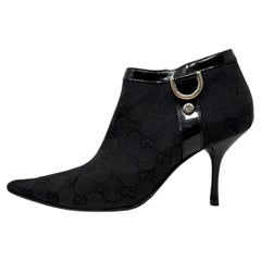 Gucci GG Monogram Pointed Toe Ankle Boots Heels Black Gold 6B Vintage