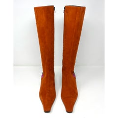 Vintage Moschino Cheap and Chic Colorblock Suede Floral Knee-High Boots, 1990s