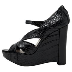 Dior Galliano Spring 2010 Runway Black Croc Platform Sandals Heels 38.5
