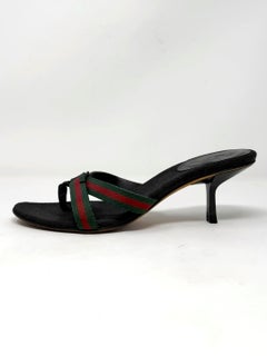 Gucci Tom Ford Web Stripe Black Leather Mule Sandals Heels 6B