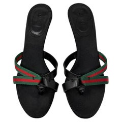 Gucci Tom Ford Web Stripe Black Leather Mule Sandals Heels 6B