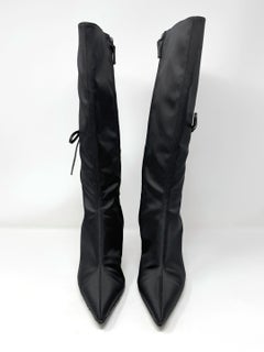 Gucci Tom Ford Vintage Black Satin Knee High Stiletto Boots 7B Y2K