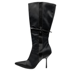 Botas de tacón de aguja vintage de Gucci Tom Ford, de satén negro, hasta la rodilla, 7B Y2K