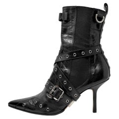 Bottes Dior Galliano 2002 en cuir noir à boucle à œillets, taille 40, style Y2K, vintage
