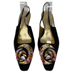 Gucci Tom Ford FW 2000 Runway Jewel Suede Slingback Kitten Heels Size 8.5