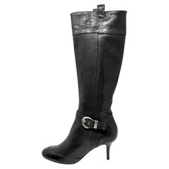 Dior Galliano 2007 Black Leather Knee High Buckle Stiletto Boots 40 Y2K