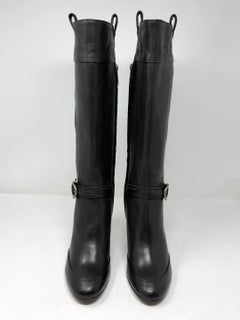 Dior Galliano 2007 Black Leather Knee High Buckle Stiletto Boots 40 Y2K