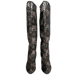 Christian Louboutin Tennissima Black Lace‎ Knee High Stiletto Boots Size 39
