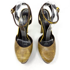 Gucci 90th Anniversary 2011 Frida Giannini Yellow Python Platform Heels 38