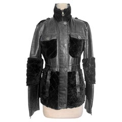 Chanel Karl Lagerfeld FW 2010 Black Leather Wool Military Jacket CC Size 34