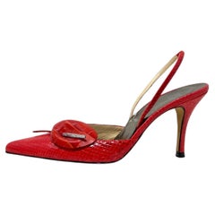 Rene Caovilla: scarpe con tacco alto vintage in pitone rosso con strass e motivo floreale, modello slingback, numero 38