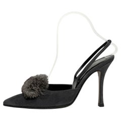 Dior Galliano Chinchilla Fur Slingback Heels 37 Vintage 90s