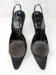 Dior Galliano Chinchilla Fur Slingback Heels 37 Vintage 90s